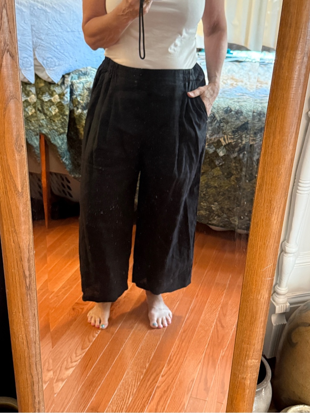 Black Eileen FisherWide-Leg Crop Pants with Elastic Waist